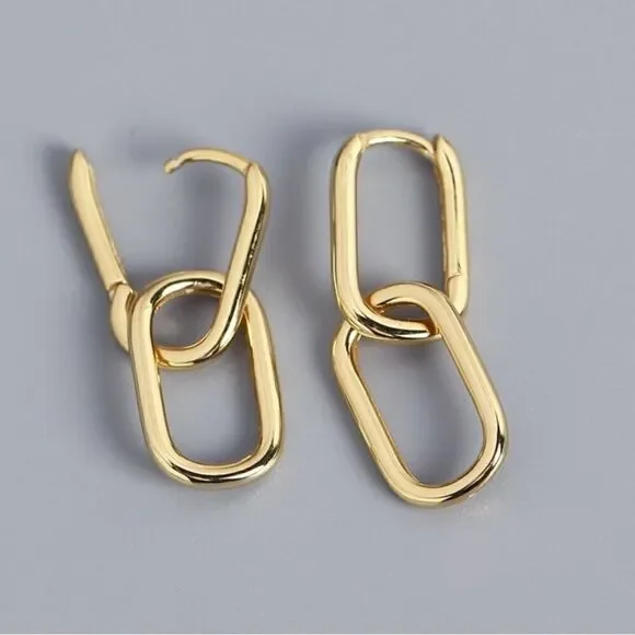 ⭐️NEW⭐️925 Sterling Silver Gold Plated Double Chain Link Earrings Minimalist - Picture 4 of 4